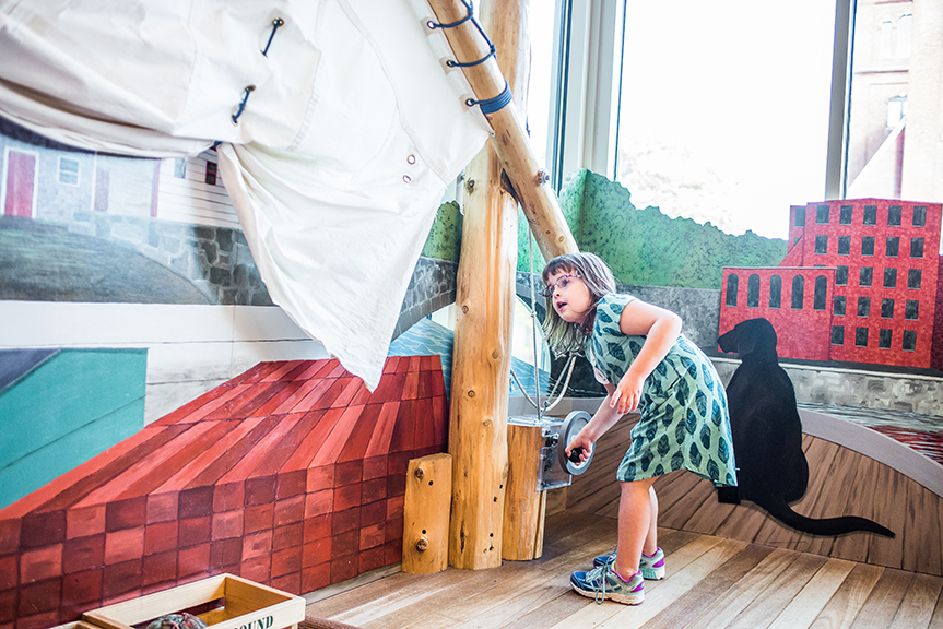 The Children's Museum of New Hampshire sits along the banks of the Cochecho River that runs through downtown Dover. Kids can play in a series of nature-related exhibits inside the museum including a gundalow (a flat bottomed boat that was historically used to transport goods up and down the Cochecho). Photo courtesy of taraphotography.com