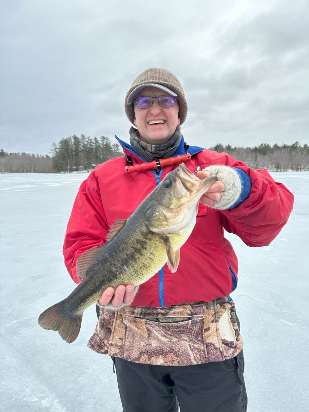 4lb Largemouth Bass caught while ice fishing