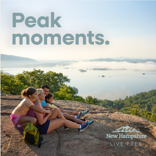 moments.png Family on a mountain top caption Peak Memories New Hampshire logo