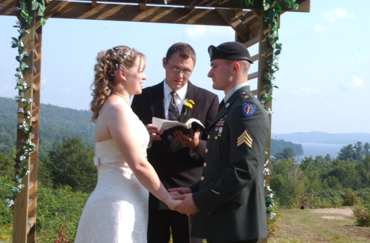 Wedding vows with view at Coppertoppe Inn, Newfound Lake, NH