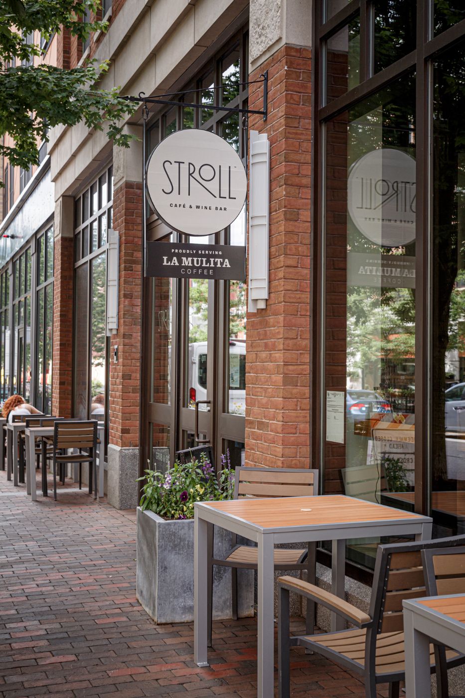 Outdoor seating at Stroll.