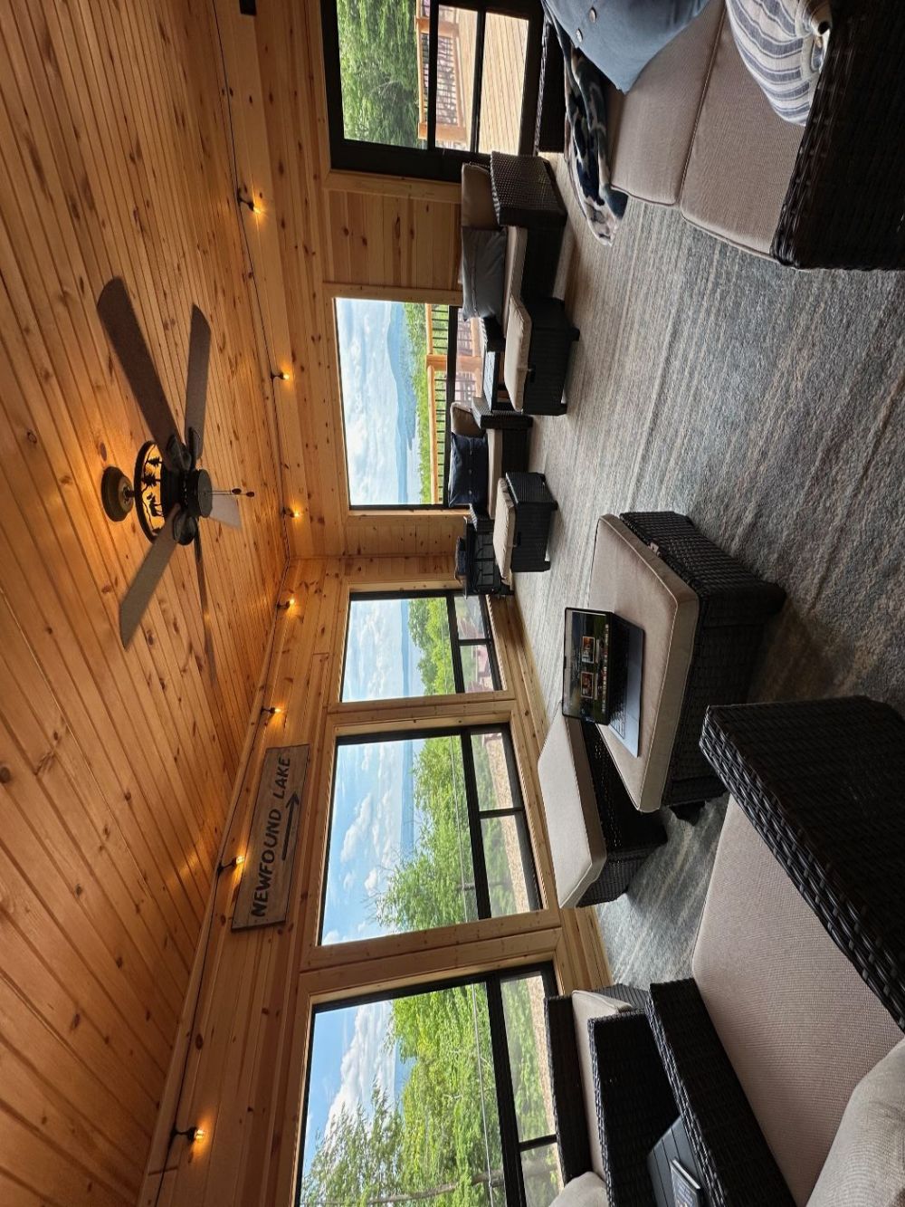 Screened porch Big Bear Log Home Vacation Rental at Newfound Lake