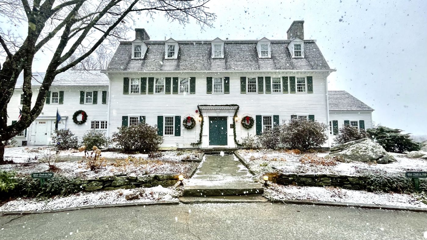 Snowfall creates a dreamy entrance for your winter stay at The Adair.