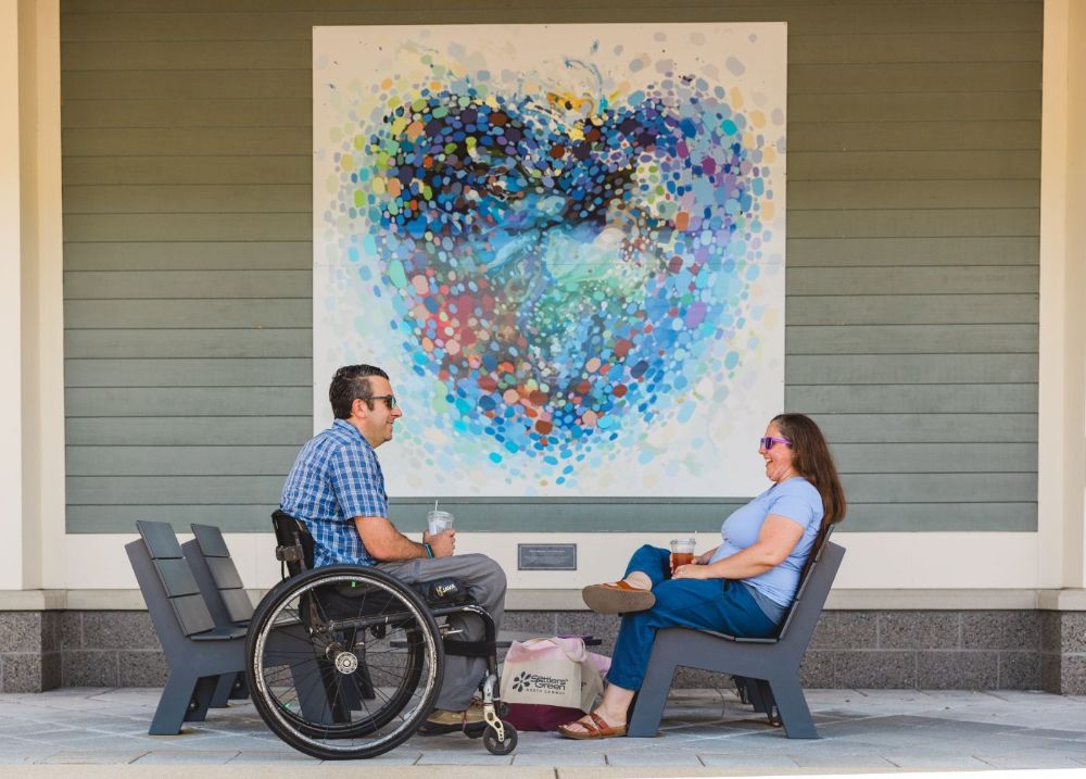 Over 15 pieces of public art are scattered around the shopping center.