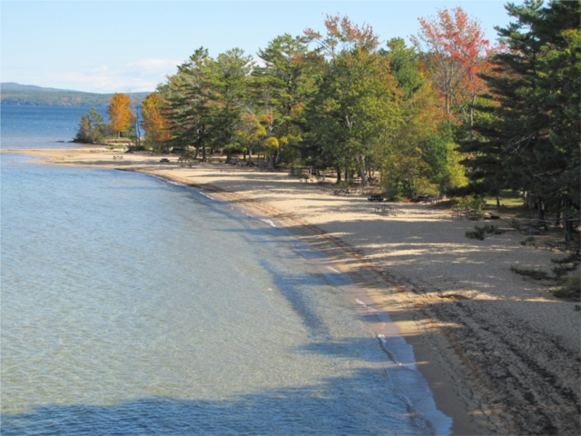 Ellacoya State Park beach area in Fall.