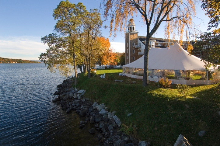 Tent on the waterfront for ceremony & cocktail reception