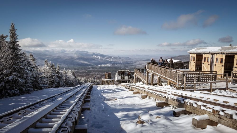 The Mount Washington Cog Railways mid-mountain Waumbek Station in the winter.  