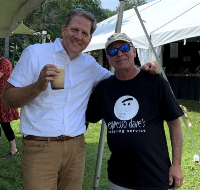 Gov.Chris Sununu loves Espresso Dave's Frozen Mochaccinos at the League of NH Craftsmen Fair, Mt. Sunapee!