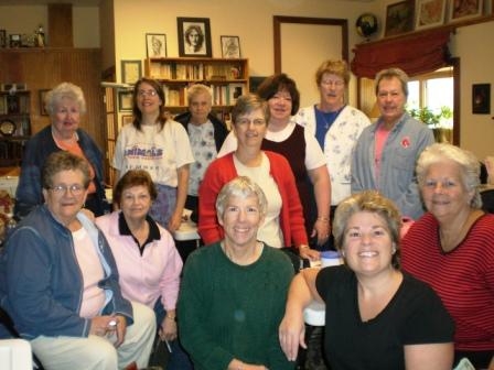 Quilters reunion in Library at Coppertoppe Inn, Newfound Lake, NH