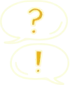 Illustrated dialog boxes with an exclamation point and a question mark