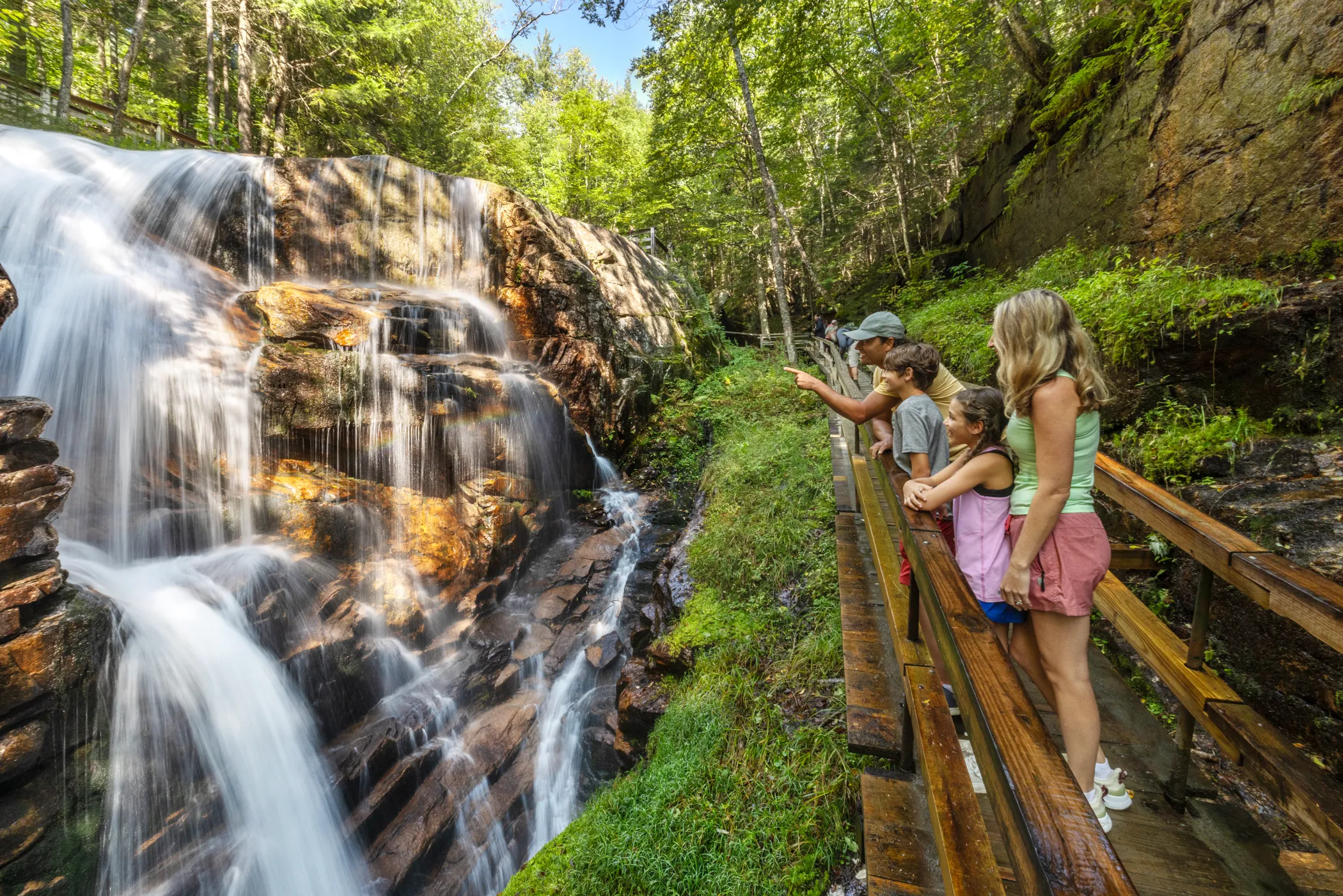 Family looking at a waterfall