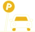 Illustrated car parked next to a parking sign