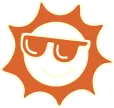 Illustrated sun with sunglasses icon